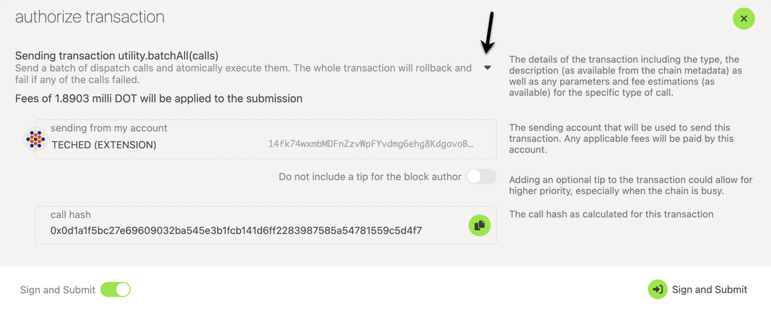 Sign asset creating transaction